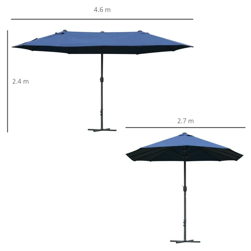 Outsunny 4.6m Double-Sided Crank Sun Shade With Cross Base - Dark Blue - 84D-031V02BU 9 Outsunny 4.6m Double-Sided Crank Sun Shade With Cross Base - Dark Blue - 84D-031V02BU - Image 9