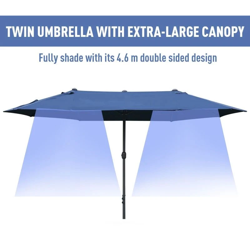 Outsunny 4.6m Double-Sided Crank Sun Shade With Cross Base - Dark Blue - 84D-031V02BU 8 Outsunny 4.6m Double-Sided Crank Sun Shade With Cross Base - Dark Blue - 84D-031V02BU - Image 8