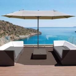 Outsunny 4.6m Double-Sided Crank Canopy With Cross Base - Beige - 84D-031V02CF