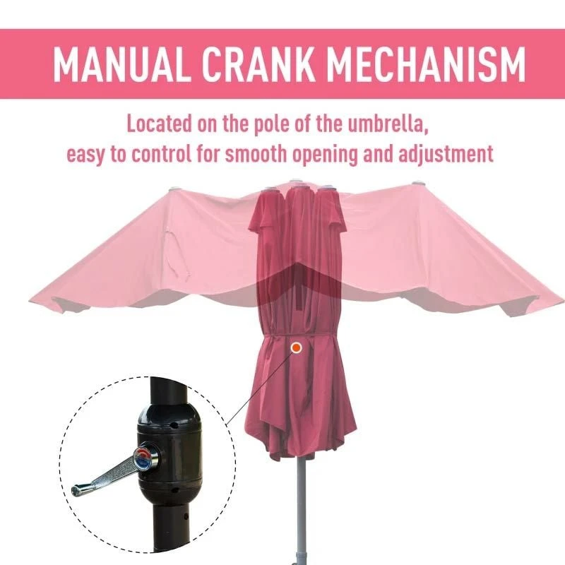 Outsunny 4.6m Double-Sided Crank Sun Shade With Cross Base - Wine Red - 84D-031V02WR 10 Outsunny 4.6m Double-Sided Crank Sun Shade With Cross Base - Wine Red - 84D-031V02WR - Image 10