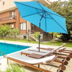 Outsunny 2.7m Tilt Patio Parasol With Crank - Blue - 84D-032BU -OUTSUNNY Sales Shop outsunny 84d 032bu 1