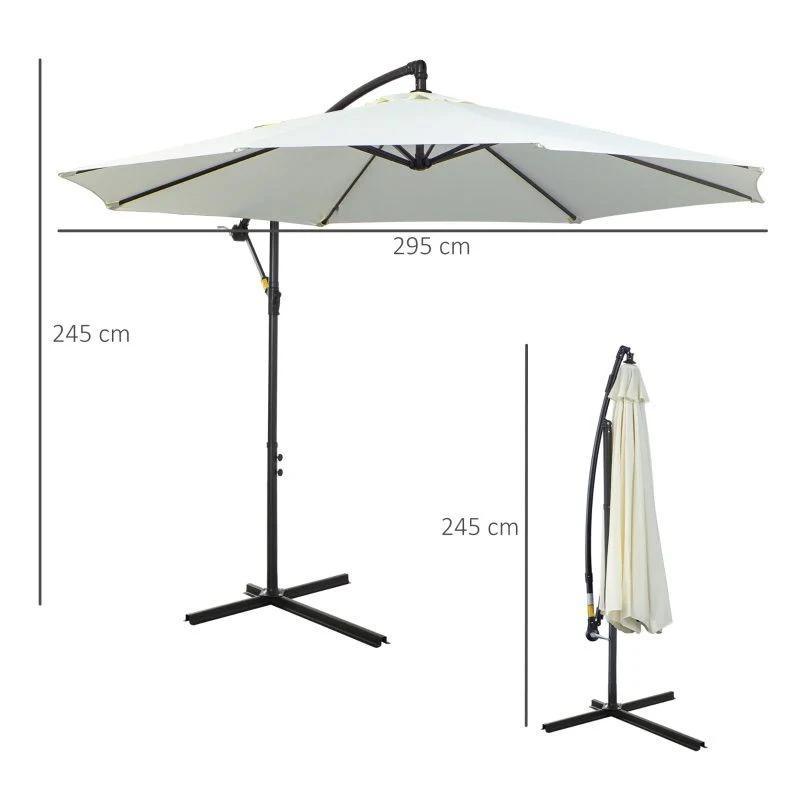 Outsunny 3m Banana Umbrella Parasol - Cream White - 84D-037CW 9 Outsunny 3m Banana Umbrella Parasol - Cream White - 84D-037CW - Image 9