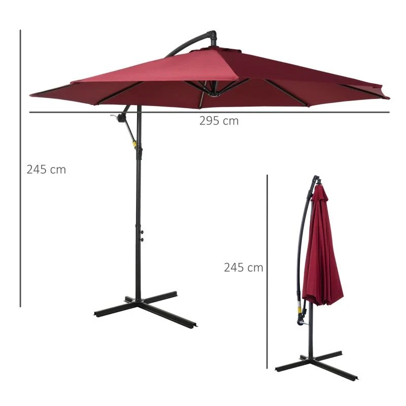 Outsunny 3m Cantilever Hanging Banana Steel Parasol - Wine Red - 84D-037WR 9 Outsunny 3m Cantilever Hanging Banana Steel Parasol - Wine Red - 84D-037WR - Image 9