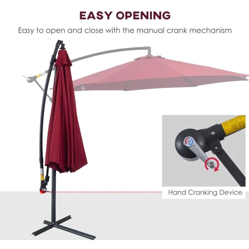 Outsunny 3m Cantilever Hanging Banana Steel Parasol - Wine Red - 84D-037WR 8 Outsunny 3m Cantilever Hanging Banana Steel Parasol - Wine Red - 84D-037WR - Image 8