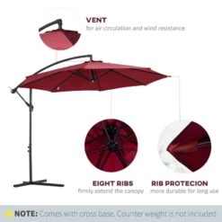 Outsunny 3m Cantilever Hanging Banana Steel Parasol - Wine Red - 84D-037WR 16 Outsunny 3m Cantilever Hanging Banana Steel Parasol - Wine Red - 84D-037WR -OUTSUNNY Sales Shop outsunny 84d 037wr 3
