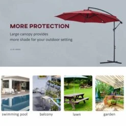 Outsunny 3m Cantilever Hanging Banana Steel Parasol - Wine Red - 84D-037WR 15 Outsunny 3m Cantilever Hanging Banana Steel Parasol - Wine Red - 84D-037WR -OUTSUNNY Sales Shop outsunny 84d 037wr 4