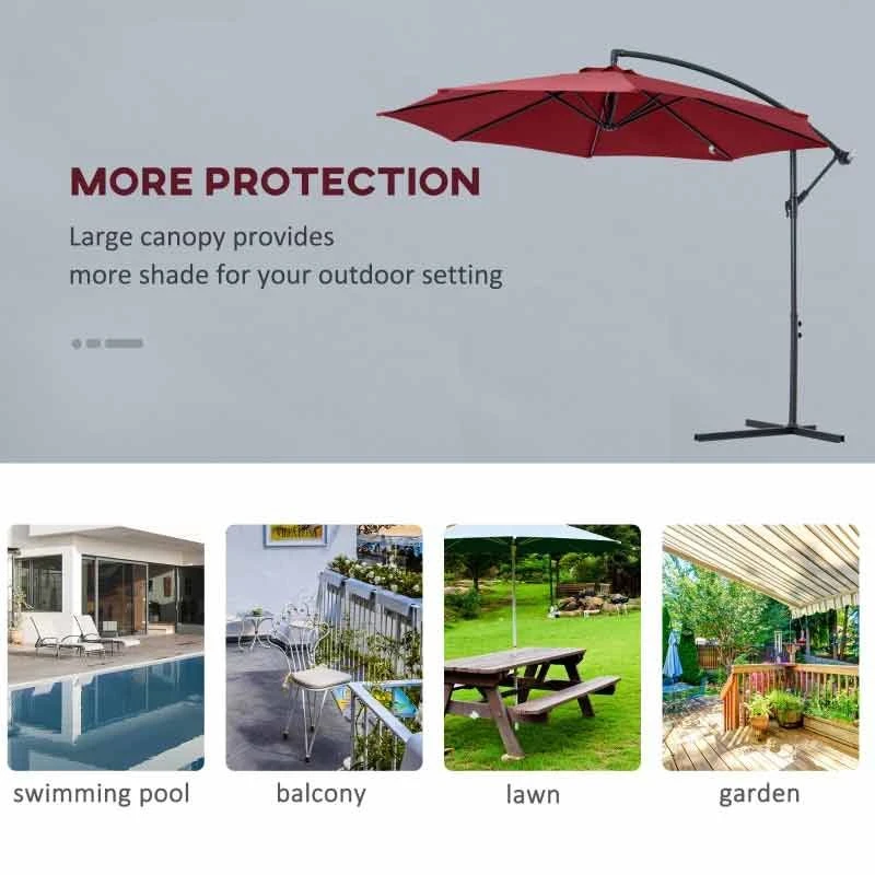 Outsunny 3m Cantilever Hanging Banana Steel Parasol - Wine Red - 84D-037WR 6 Outsunny 3m Cantilever Hanging Banana Steel Parasol - Wine Red - 84D-037WR - Image 6