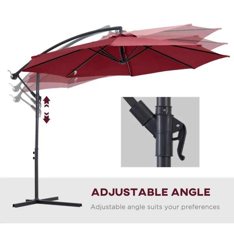 Outsunny 3m Cantilever Hanging Banana Steel Parasol - Wine Red - 84D-037WR 5 Outsunny 3m Cantilever Hanging Banana Steel Parasol - Wine Red - 84D-037WR - Image 5
