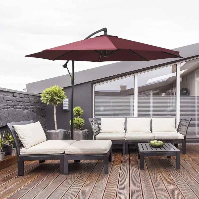 Outsunny 3m Cantilever Hanging Banana Steel Parasol - Wine Red - 84D-037WR 1 Outsunny 3m Cantilever Hanging Banana Steel Parasol - Wine Red - 84D-037WR