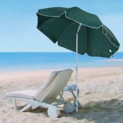 Outsunny Beach Umbrella Parasol 2.2m - Dark Green - 84D-039GN