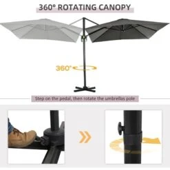Outsunny 2.5 X 2.5m Offset Cantilever Parasol Hanging 360° Rotation With Crank Handle And Cross Base - Grey - 84D-051V00GY -OUTSUNNY Sales Shop outsunny 84d 051v00gy 3
