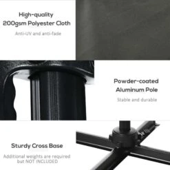 Outsunny 2.5 X 2.5m Offset Cantilever Parasol Hanging 360° Rotation With Crank Handle And Cross Base - Grey - 84D-051V00GY -OUTSUNNY Sales Shop outsunny 84d 051v00gy 6