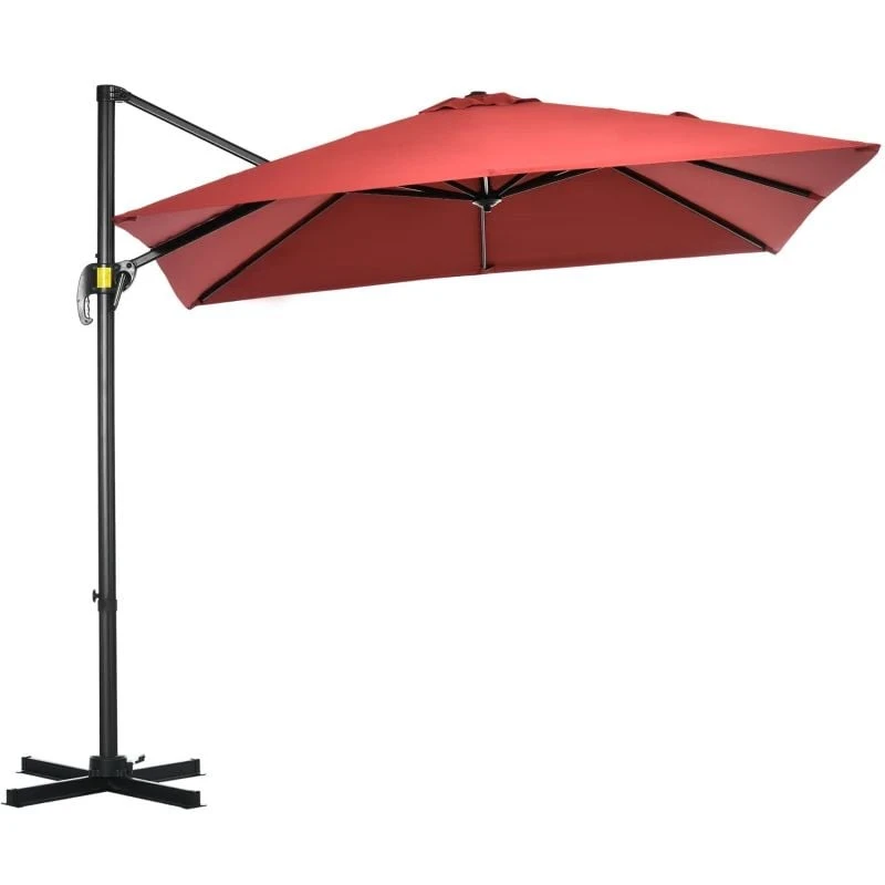 Outsunny 2.5 X 2.5m Offset Cantilever Parasol Hanging 360° Rotation With Crank Handle And Cross Base - Wine Red - 84D-051V00WR 2 Outsunny 2.5 X 2.5m Offset Cantilever Parasol Hanging 360° Rotation With Crank Handle And Cross Base - Wine Red - 84D-051V00WR - Image 2