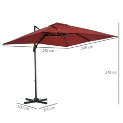 Outsunny 2.5 X 2.5m Offset Cantilever Parasol Hanging 360° Rotation With Crank Handle And Cross Base - Wine Red - 84D-051V00WR 19 Outsunny 2.5 X 2.5m Offset Cantilever Parasol Hanging 360° Rotation With Crank Handle And Cross Base - Wine Red - 84D-051V00WR -OUTSUNNY Sales Shop outsunny 84d 051v00wr 2