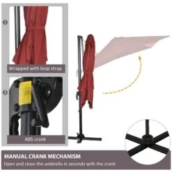 Outsunny 2.5 X 2.5m Offset Cantilever Parasol Hanging 360° Rotation With Crank Handle And Cross Base - Wine Red - 84D-051V00WR 16 Outsunny 2.5 X 2.5m Offset Cantilever Parasol Hanging 360° Rotation With Crank Handle And Cross Base - Wine Red - 84D-051V00WR -OUTSUNNY Sales Shop outsunny 84d 051v00wr 5