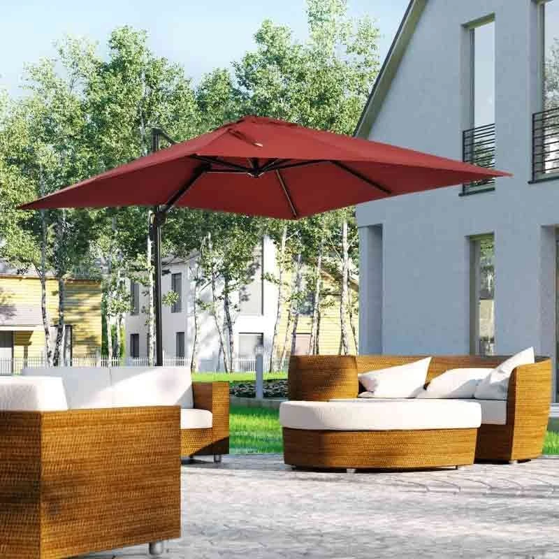 Outsunny 2.5 X 2.5m Offset Cantilever Parasol Hanging 360° Rotation With Crank Handle And Cross Base - Wine Red - 84D-051V00WR 3 Outsunny 2.5 X 2.5m Offset Cantilever Parasol Hanging 360° Rotation With Crank Handle And Cross Base - Wine Red - 84D-051V00WR - Image 3