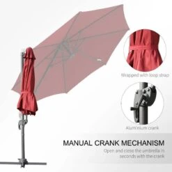 Outsunny Umbrella Parasol With 360 Rotation 294x248Hcm - Wine Red - 84D-052WR 16 Outsunny Umbrella Parasol With 360 Rotation 294x248Hcm - Wine Red - 84D-052WR -OUTSUNNY Sales Shop outsunny 84d 052wr 5