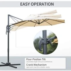 Outsunny Round Umbrella Parasol With Tilt 360 Rotation And Hand Crank Cross Base - Beige - 84D-065BG -OUTSUNNY Sales Shop outsunny 84d 065bg 3
