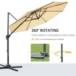 Outsunny Round Umbrella Parasol With Tilt 360 Rotation And Hand Crank Cross Base - Beige - 84D-065BG -OUTSUNNY Sales Shop outsunny 84d 065bg 4