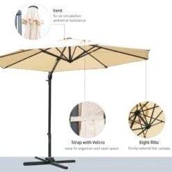 Outsunny Round Umbrella Parasol With Tilt 360 Rotation And Hand Crank Cross Base - Beige - 84D-065BG -OUTSUNNY Sales Shop outsunny 84d 065bg 5
