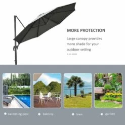 Outsunny 3m Cantilever Hanging Offset Parasol 360° Rotation With Base - Dark Grey - 84D-065CG -OUTSUNNY Sales Shop outsunny 84d 065cg 6