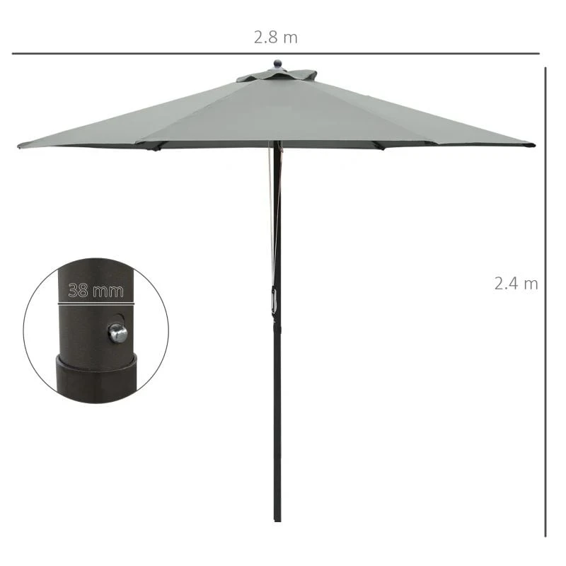 Outsunny 2.8m Patio Sun Parasol With 6 Ribs - Dark Grey - 84D-067CG 9 Outsunny 2.8m Patio Sun Parasol With 6 Ribs - Dark Grey - 84D-067CG - Image 9
