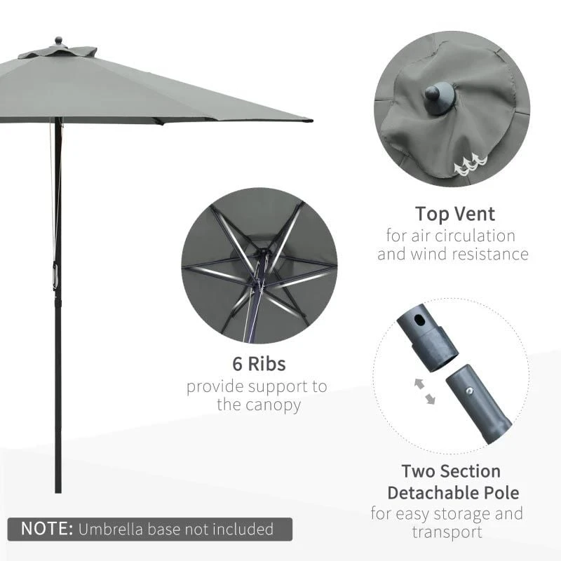 Outsunny 2.8m Patio Sun Parasol With 6 Ribs - Dark Grey - 84D-067CG 8 Outsunny 2.8m Patio Sun Parasol With 6 Ribs - Dark Grey - 84D-067CG - Image 8