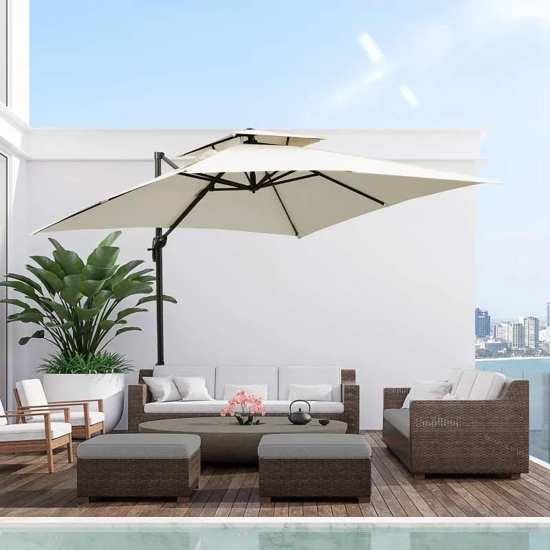Outsunny Steel Frame Outdoor Roma Cantilever Umbrella - Beige - 84D-073 1 Outsunny Steel Frame Outdoor Roma Cantilever Umbrella - Beige - 84D-073