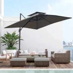Outsunny Cantilever Parasol 360 Degree Rotation Angle Adjustment - Dark Grey - 84D-073CG