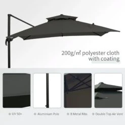 Outsunny Cantilever Parasol 360 Degree Rotation Angle Adjustment - Dark Grey - 84D-073CG -OUTSUNNY Sales Shop outsunny 84d 073cg 5