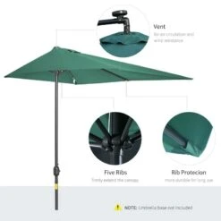 Outsunny 2.3m Half Round Parasol - Green - 84D-074GN 15 Outsunny 2.3m Half Round Parasol - Green - 84D-074GN -OUTSUNNY Sales Shop outsunny 84d 074gn 4