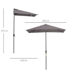 Outsunny 2.3m Half Round Parasol - Grey - 84D-074GY -OUTSUNNY Sales Shop outsunny 84d 074gy 1
