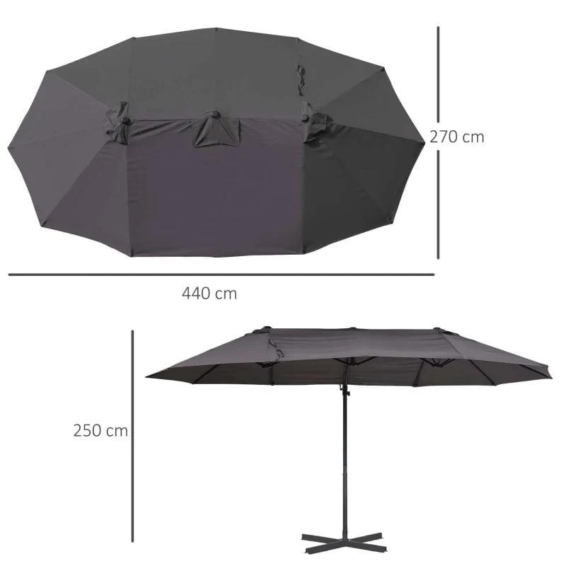 Outsunny Double Canopy Offset Parasol With Steel Pole 12 Ribs - Grey - 84D-085GY 8 Outsunny Double Canopy Offset Parasol With Steel Pole 12 Ribs - Grey - 84D-085GY - Image 8