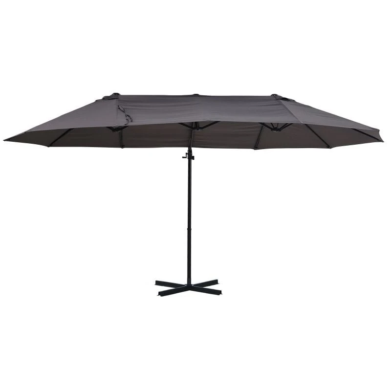 Outsunny Double Canopy Offset Parasol With Steel Pole 12 Ribs - Grey - 84D-085GY 2 Outsunny Double Canopy Offset Parasol With Steel Pole 12 Ribs - Grey - 84D-085GY - Image 2