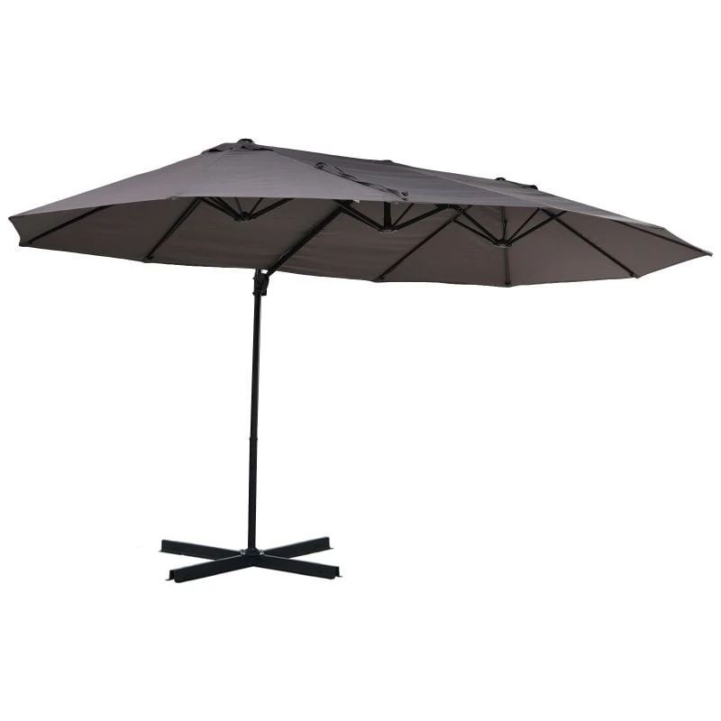 Outsunny Double Canopy Offset Parasol With Steel Pole 12 Ribs - Grey - 84D-085GY 10 Outsunny Double Canopy Offset Parasol With Steel Pole 12 Ribs - Grey - 84D-085GY - Image 10