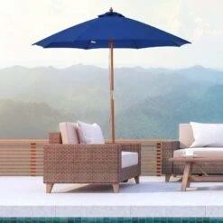 Outsunny 2.5m Wooden Garden Parasol - Blue - 84D-097BU