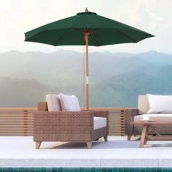 Outsunny 2.5m Wooden Garden Parasol - Dark Green - 84D-097GN