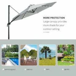 Outsunny 3m LED Cantilever Garden Parasol With Cross Base And Solar Lights - Grey - 84D-099GY -OUTSUNNY Sales Shop outsunny 84d 099gy 7