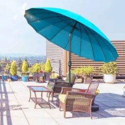 Outsunny Garden Parasol With Tilt Crank - Blue - 84D-103BU