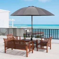 Outsunny Garden Parasol With Tilt Crank - Dark Grey - 84D-103CG
