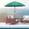 Outsunny Sun Shade Parasol With 18 Sturdy Ribs & Push Button Tilt Crank - Dark Green - 84D-103GN