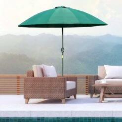 Outsunny Sun Shade Parasol With 18 Sturdy Ribs & Push Button Tilt Crank - Dark Green - 84D-103GN