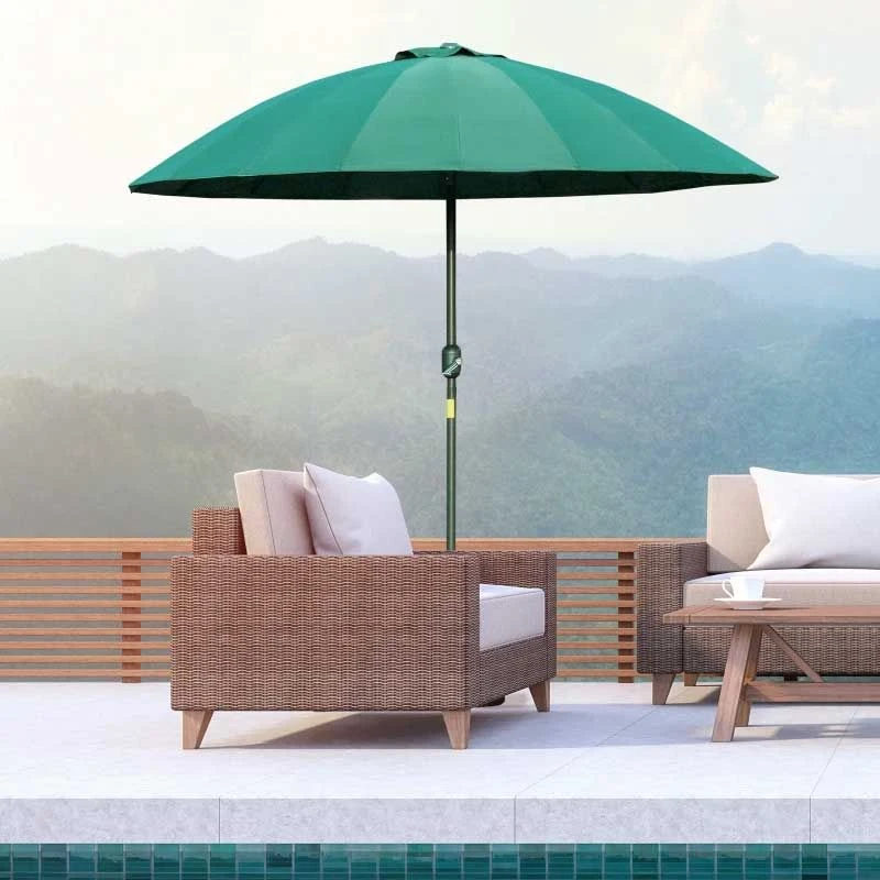 Outsunny Sun Shade Parasol With 18 Sturdy Ribs & Push Button Tilt Crank - Dark Green - 84D-103GN 1 Outsunny Sun Shade Parasol With 18 Sturdy Ribs & Push Button Tilt Crank - Dark Green - 84D-103GN