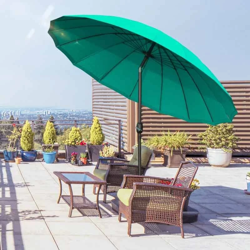 Outsunny Sun Shade Parasol With 18 Sturdy Ribs & Push Button Tilt Crank - Dark Green - 84D-103GN 2 Outsunny Sun Shade Parasol With 18 Sturdy Ribs & Push Button Tilt Crank - Dark Green - 84D-103GN - Image 2