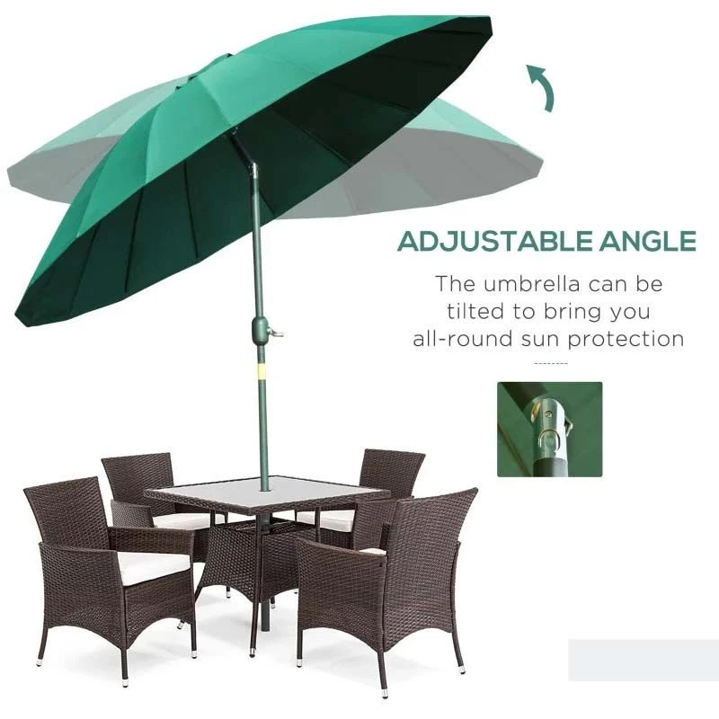 Outsunny Sun Shade Parasol With 18 Sturdy Ribs & Push Button Tilt Crank - Dark Green - 84D-103GN 8 Outsunny Sun Shade Parasol With 18 Sturdy Ribs & Push Button Tilt Crank - Dark Green - 84D-103GN - Image 8