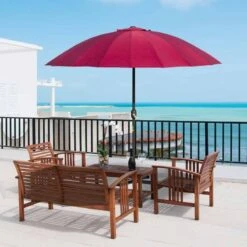 Outsunny Garden Parasol With 18 Sturdy Ribs & Push Button Tilt Crank - Wine Red - 84D-103WR