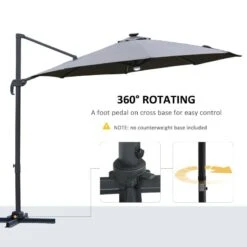 Outsunny 3m LED Cantilever Parasol With Base Solar Lights - Grey - 84D-104CG -OUTSUNNY Sales Shop outsunny 84d 104cg 3