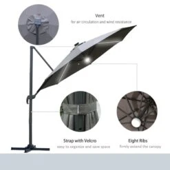 Outsunny 3m LED Cantilever Parasol With Base Solar Lights - Grey - 84D-104CG -OUTSUNNY Sales Shop outsunny 84d 104cg 5