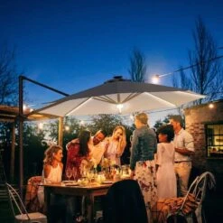 Outsunny 3m LED Cantilever Parasol With Base Solar Lights - Grey - 84D-104CG