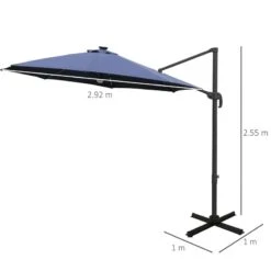 Outsunny 3m LED Cantilever Parasol With Base And Solar Lights - Blue - 84D-104NU 18 Outsunny 3m LED Cantilever Parasol With Base And Solar Lights - Blue - 84D-104NU -OUTSUNNY Sales Shop outsunny 84d 104nu 2